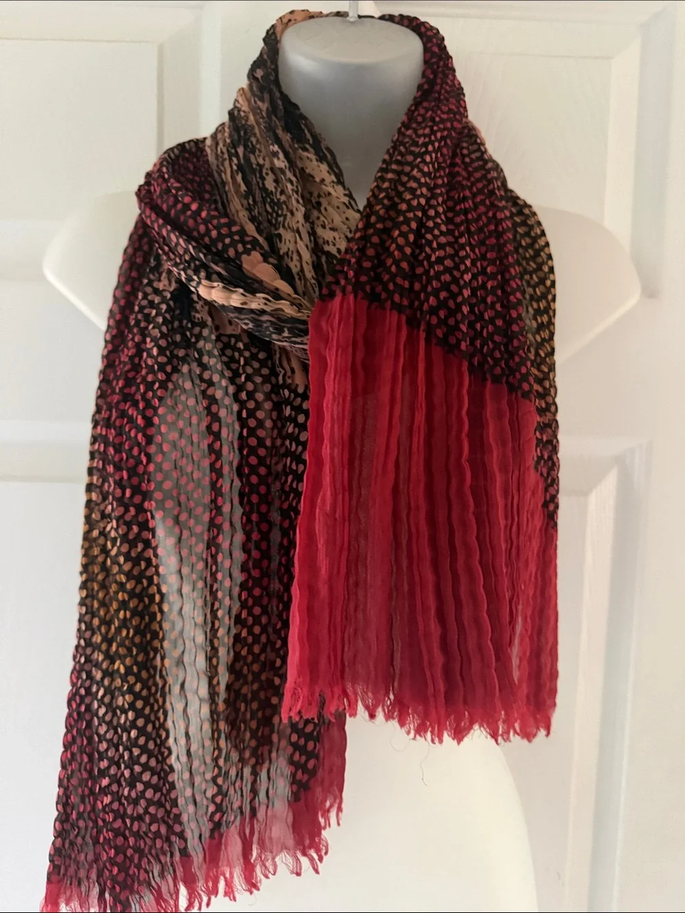 VTG Y2K Avant-Garde Mixed Print Plissé Micro-Pleated Asymmetric Statement Scarf